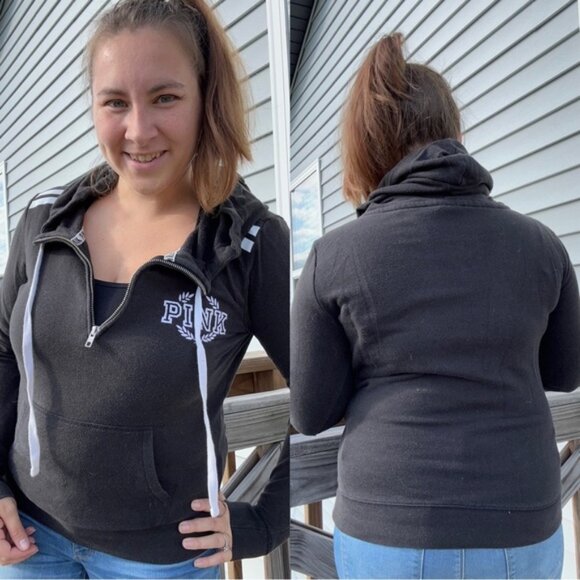 Victoria's Secret PINK | Black Quarter Zip Hoodie | Size Small - Picture 2 of 11